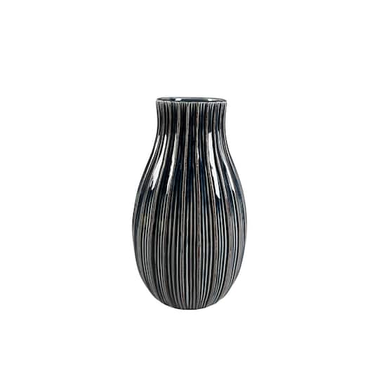 9" Navy Ribbed Ceramic Vase by Ashland®